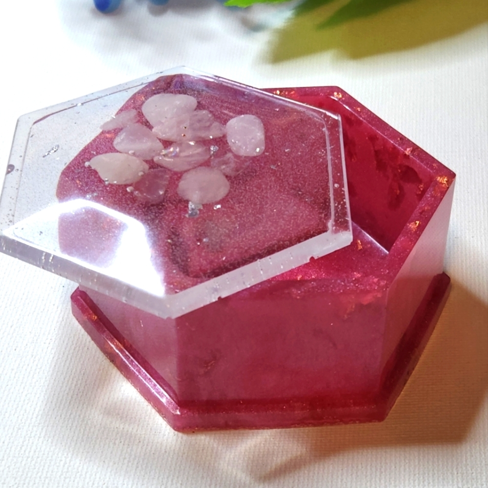 Handmade Pink Trinket Box with Rose Quartz Crystals